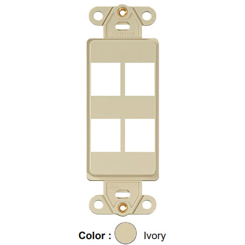 Leviton 41644-I, Quickport Decora Multimedia Wallplate Insert, 4-Port, Ivory