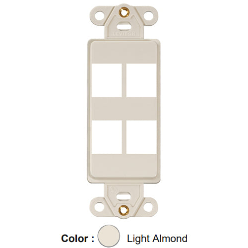 Leviton 41644-T, Quickport Decora Multimedia Wallplate Insert, 4-Port, Light Almond
