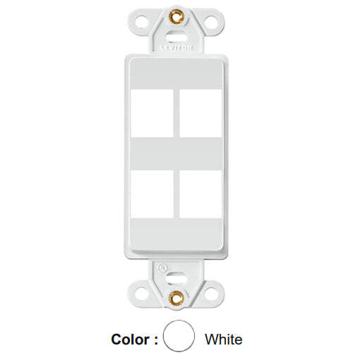 Leviton 41644-W, Quickport Decora Multimedia Wallplate Insert, 4-Port, White