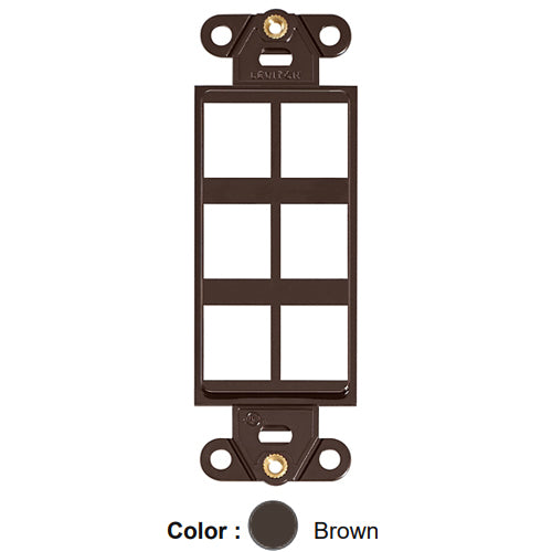 Leviton 41646-B, Quickport Decora Multimedia Wallplate Insert, 6-Port, Brown