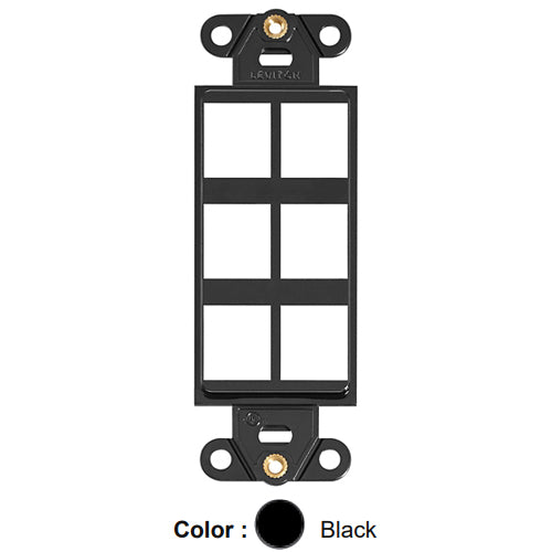 Leviton 41646-E, Quickport Decora Multimedia Wallplate Insert, 6-Port, Black
