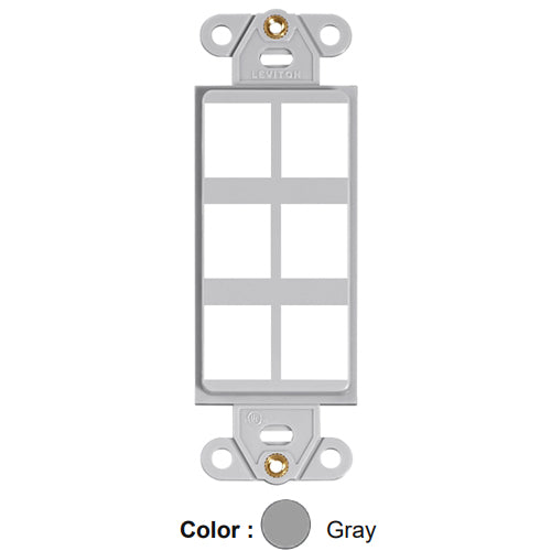 Leviton 41646-GY, Quickport Decora Multimedia Wallplate Insert, 6-Port, Gray