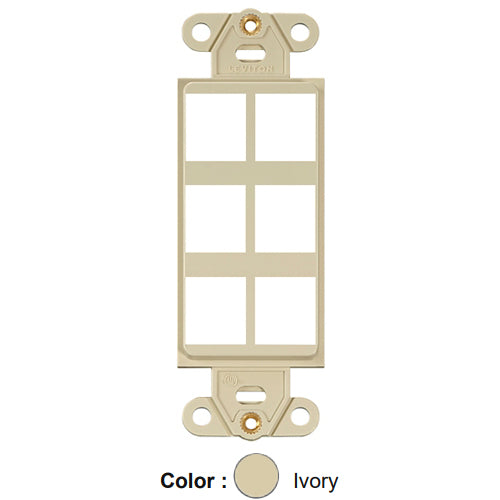 Leviton 41646-I, Quickport Decora Multimedia Wallplate Insert, 6-Port, Ivory