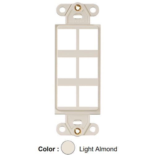 Leviton 41646-T, Quickport Decora Multimedia Wallplate Insert, 6-Port, Light Almond