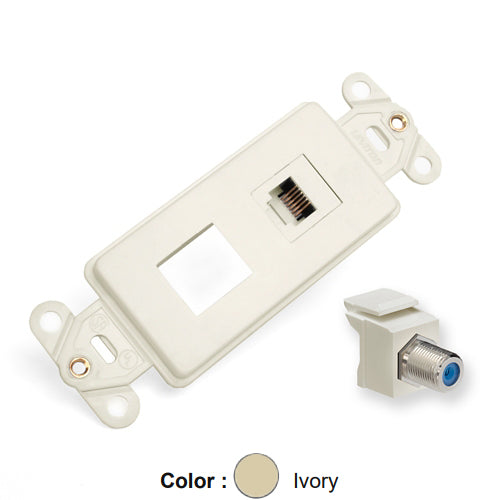 Leviton 41658-I, Decora Telephone and Video Inserts Kit, One 6P6C USOC Jack and One F-Connector Coupler, Ivory