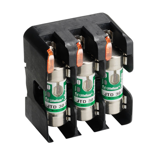 Littelfuse LFJ Series 60A Class J Fuse Block With Indication, Box Lug Slot Terminal, 3 Pole, 600Vac/Vdc, LFJ60060-3CID