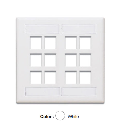 Leviton 42080-12W, Quickport Dual-Gang Wallplate with ID Windows, 12-Port, White