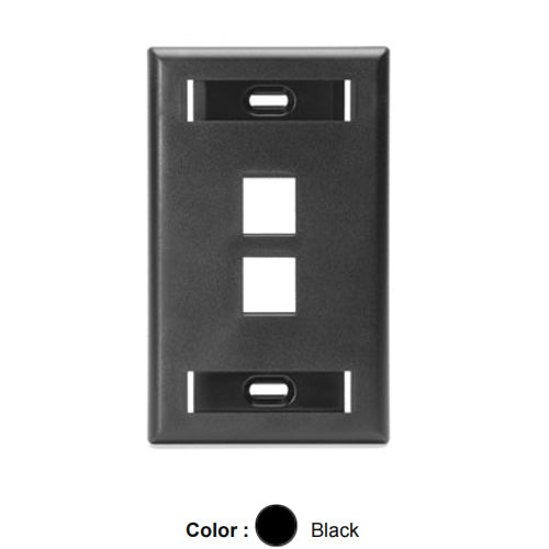 Leviton 42080-2ES, Quickport Single-Gang Wallplate with ID Windows, 2-Port, Black, 2 Packs