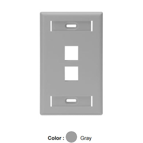 Leviton 42080-2GS, Quickport Single-Gang Wallplate with ID Windows, 2-Port, Gray, 2 Packs