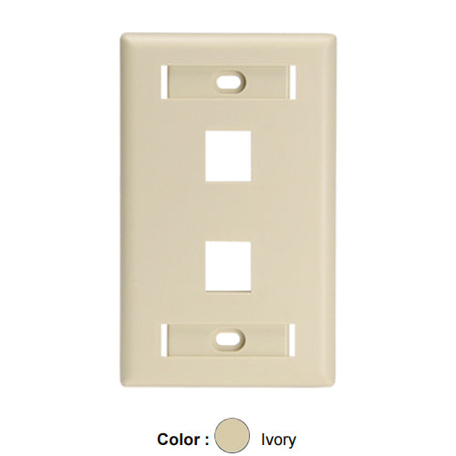 Leviton 42080-2IL, Quickport Single-Gang Wallplate for Large Connectors with ID Windows, 2-Port, Ivory, 2 Packs