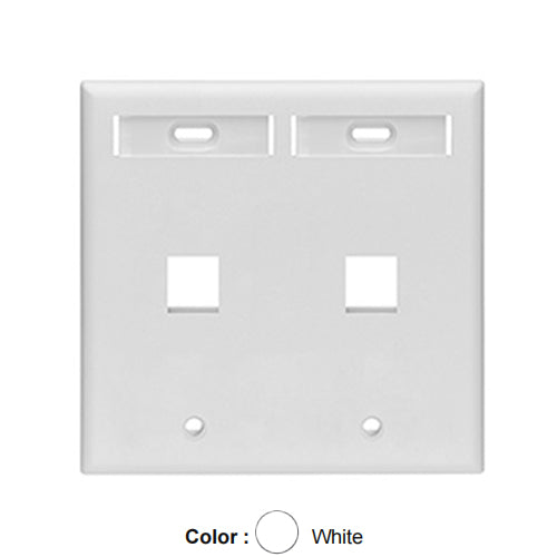 Leviton 42080-2WP, Quickport Dual-Gang Wallplate with ID Windows, 2-Port, White