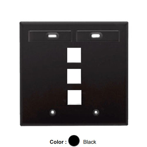Leviton 42080-3EP, Quickport Dual-Gang Wallplate with ID Windows, 3-Port, Black