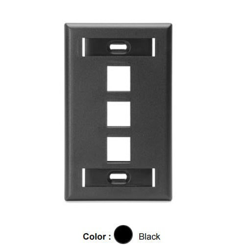 Leviton 42080-3ES, Quickport Single-Gang Wallplate with ID Windows, 3-Port, Black, 2 Packs