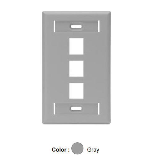 Leviton 42080-3GS, Quickport Single-Gang Wallplate with ID Windows, 3-Port, Gray, 2 Packs