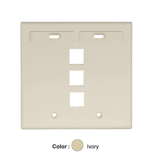 Leviton 42080-3IP, Quickport Dual-Gang Wallplate with ID Windows, 3-Port, Ivory