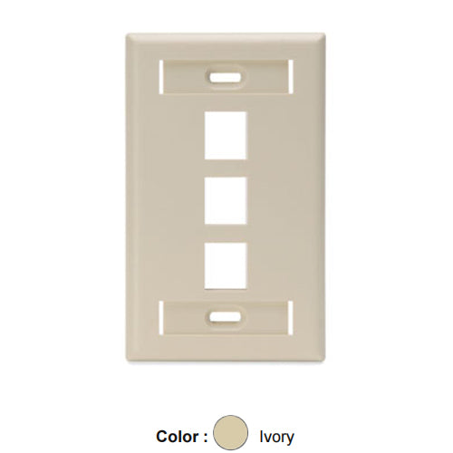 Leviton 42080-3IS, Quickport Single-Gang Wallplate with ID Windows, 3-Port, Ivory, 2 Packs