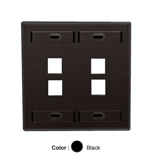 Leviton 42080-4EP, Quickport Dual-Gang Wallplate with ID Windows, 4-Port, Black
