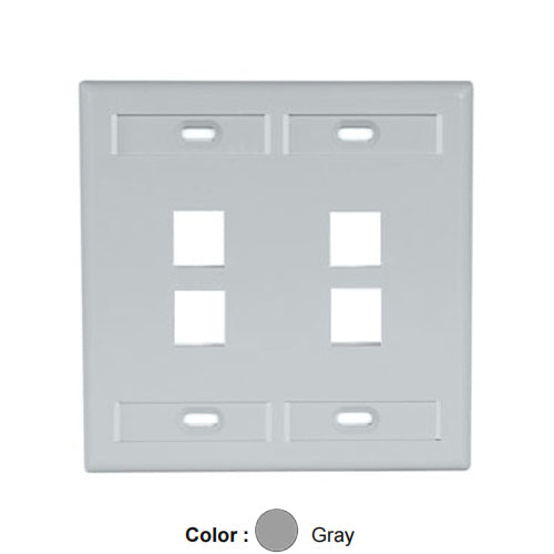 Leviton 42080-4GP, Quickport Dual-Gang Wallplate with ID Windows, 4-Port, Gray