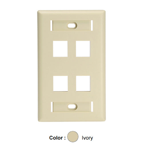 Leviton 42080-4IL, Quickport Single-Gang Wallplate for Large Connectors with ID Windows, 4-Port, Ivory, 2 Packs