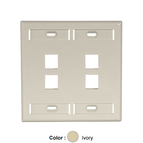 Leviton 42080-4IP, Quickport Dual-Gang Wallplate with ID Windows, 4-Port, Ivory