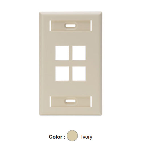 Leviton 42080-4IS, Quickport Single-Gang Wallplate with ID Windows, 4-Port, Ivory, 2 Packs