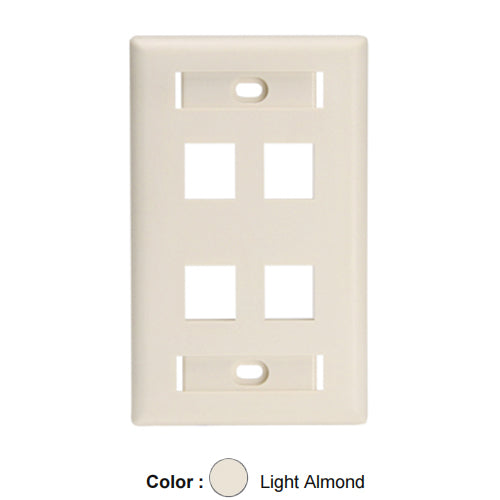 Leviton 42080-4TL, Quickport Single-Gang Wallplate for Large Connectors with ID Windows, 4-Port, Light Almond, 2 Packs