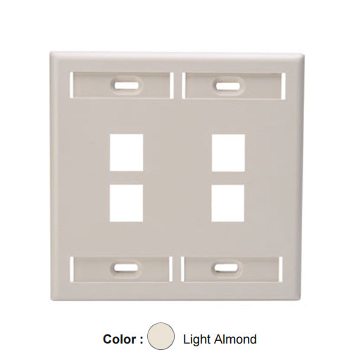 Leviton 42080-4TP, Quickport Dual-Gang Wallplate with ID Windows, 4-Port, Light Almond