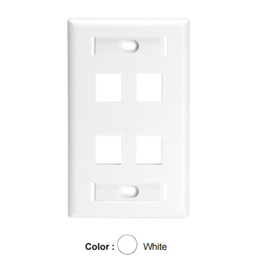 Leviton 42080-4WL, Quickport Single-Gang Wallplate for Large Connectors with ID Windows, 4-Port, White, 2 Packs