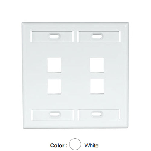 Leviton 42080-4WP, Quickport Dual-Gang Wallplate with ID Windows, 4-Port, White