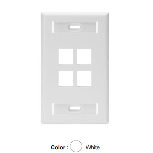 Leviton 42080-4WS, Quickport Single-Gang Wallplate with ID Windows, 4-Port, White, 2 Packs