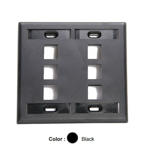 Leviton 42080-6EP, Quickport Dual-Gang Wallplate with ID Windows, 6-Port, Black