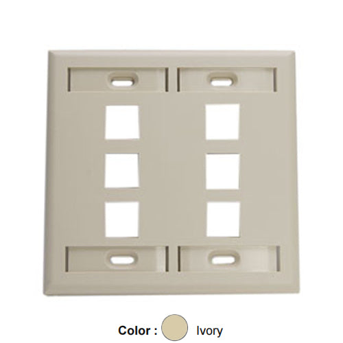 Leviton 42080-6IP, Quickport Dual-Gang Wallplate with ID Windows, 6-Port, Ivory