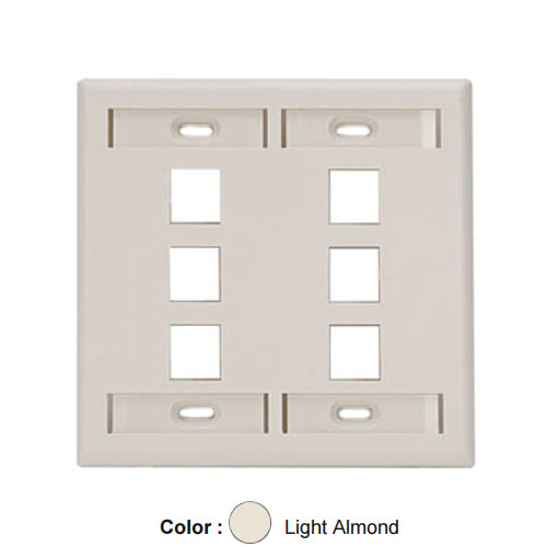 Leviton 42080-6TP, Quickport Dual-Gang Wallplate with ID Windows, 6-Port, Light Almond