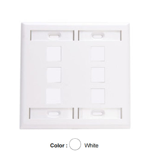 Leviton 42080-6WP, Quickport Dual-Gang Wallplate with ID Windows, 6-Port, White