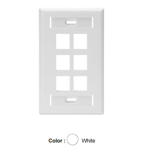 Leviton 42080-6WS, Quickport Single-Gang Wallplate with ID Windows, 6-Port, White, 2 Packs