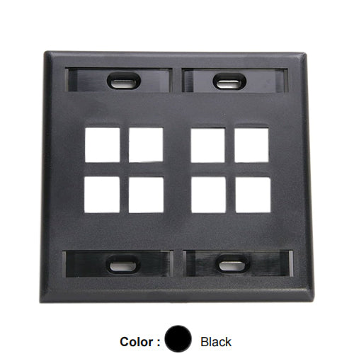 Leviton 42080-8EP, Quickport Dual-Gang Wallplate with ID Windows, 8-Port, Black