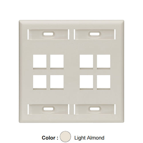 Leviton 42080-8TP, Quickport Dual-Gang Wallplate with ID Windows, 8-Port, Light Almond