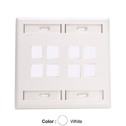 Leviton 42080-8WP, Quickport Dual-Gang Wallplate with ID Windows, 8-Port, White