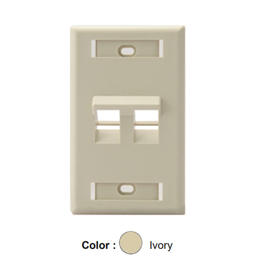 Leviton 42081-2IS, Quickport Angled Single-Gang Wallplate with ID Windows, 2-Port, Ivory