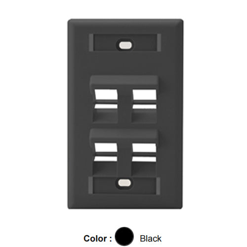 Leviton 42081-4ES, Quickport Angled Single-Gang Wallplate with ID Windows, 4-Port, Black, 2 Packs