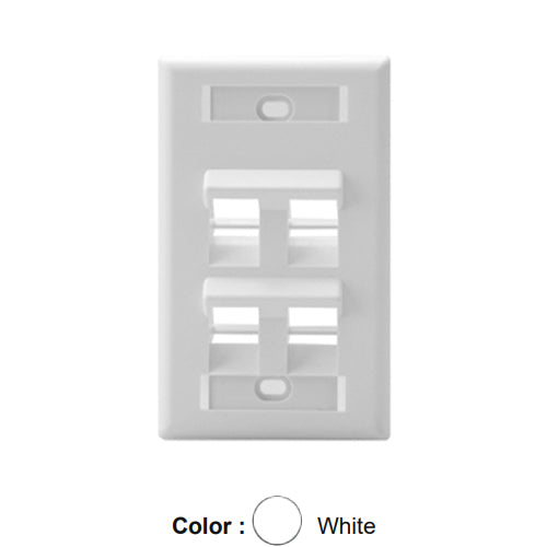 Leviton 42081-4WS, Quickport Angled Single-Gang Wallplate with ID Windows, 4-Port, White