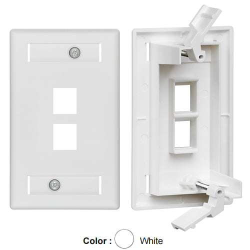 Leviton 42090-2WS, QuickPlate Tempo Single-Gang Wallplate with ID Windows, 2-Port, White