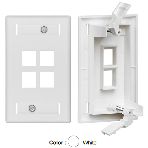 Leviton 42090-4WS, QuickPlate Tempo Single-Gang Wallplate with ID Windows, 4-Port, White
