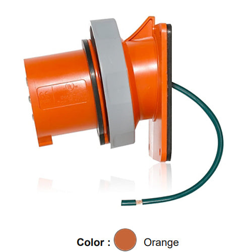 Leviton 430B12WLEV, LEV Series North American-Rated IEC 60309-1 & 60309-2 Pin & Sleeve Inlet, Industrial Grade, 30A 125/250V, 3-Pole, 4-Wire, IP66/IP67/IP68/IP69K, Watertight, Orange