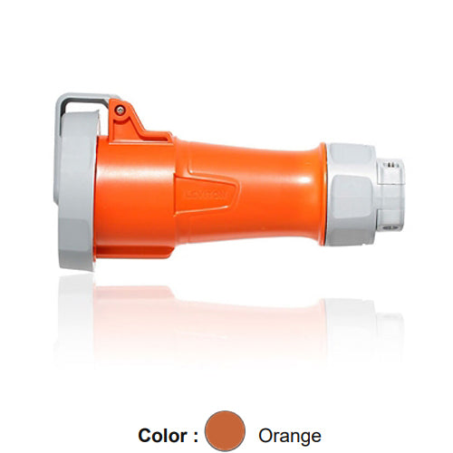 Leviton 430C12WLEV, LEV Series North American-Rated IEC 60309-1 & 60309-2 Pin & Sleeve Connector with Standard Clamp, Industrial Grade, 30A 125/250V, 3-Pole, 4-Wire, IP66/IP67/IP68/IP69K, Watertight, Orange