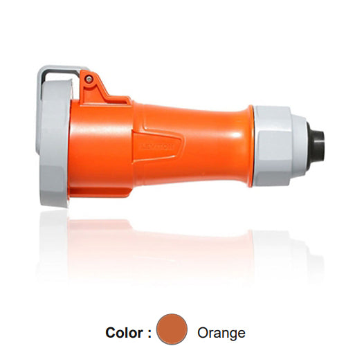 Leviton 420C12WLEVA, LEV Series North American-Rated IEC 60309-1 & 60309-2 Pin & Sleeve Connector with Alternate Screwless Clamp, Industrial Grade, 20A 125/250V, 3-Pole, 4-Wire, IP66/IP67/IP68/IP69K, Watertight, Orange