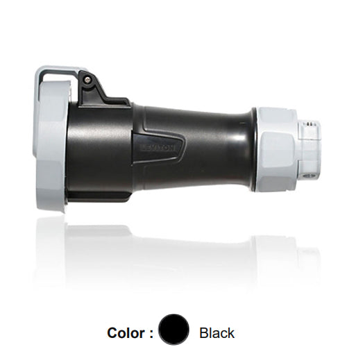Leviton 530C5WLEV, LEV Series North American-Rated IEC 60309-1 & 60309-2 Pin & Sleeve Connector with Standard Clamp, Industrial Grade, 3-Phase, 30A 347/600V, 4-Pole, 5-Wire, IP66/IP67/IP68/IP69K, Watertight, Black