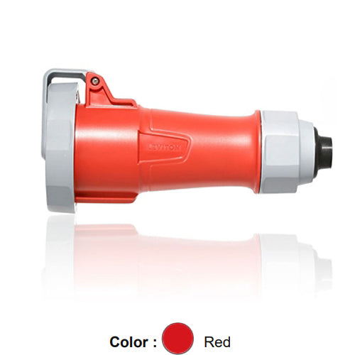 Leviton 530C7WLEVA, LEV Series North American-Rated IEC 60309-1 & 60309-2 Pin & Sleeve Connector with Alternate Screwless Clamp, Industrial Grade, 3-Phase, 30A 277/480V, 4-Pole, 5-Wire, IP66/IP67/IP68/IP69K, Watertight, Red