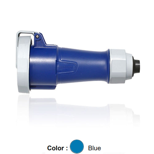 Leviton 530C9WLEVA, LEV Series North American-Rated IEC 60309-1 & 60309-2 Pin & Sleeve Connector with Alternate Screwless Clamp, Industrial Grade, 3-Phase, 30/32A, 120/208V, 4-Pole, 5-Wire, IP66/IP67/IP68/IP69K, Watertight, Blue
