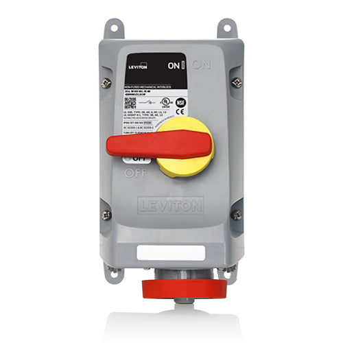 Leviton 530MF7WLEV, LEV Series North American-Rated IEC 60309-1 & 60309-2 Pin & Sleeve Mechanical Interlock, Industrial Grade, 3-Phase, 30A 277/480V, 4-Pole, 5-Wire, IP66/IP67/IP68/IP69K, Watertight, Fused, Red